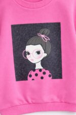 Sweat Fille Rose Bonbon - Manches Bouffantes & Imprimé Portrait Mode - Image 2