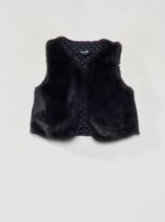 Gilet Sans Manches Bébé Fille en Fausse Fourrure - Doublure Imprimée Pois (Blanc Écru ou Noir)