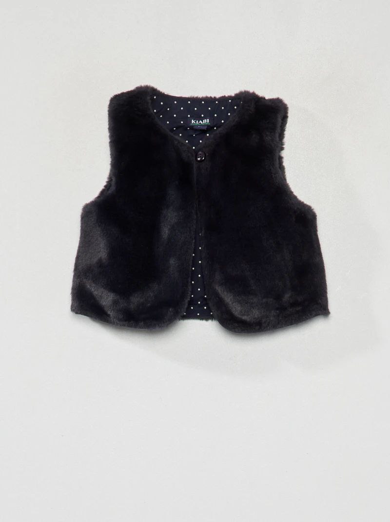 IMAGE 2026-08-23 12:24:33 Gilet Sans Manches Bébé Fille en Fausse Fourrure - Doublure Imprimée Pois (Blanc Écru ou Noir) - Image 1