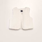 Gilet Sans Manches Bébé Fille en Fausse Fourrure - Doublure Imprimée Pois (Blanc Écru ou Noir) - Image 3