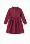 Robe Fille Manches Longues à Col Officier - Tissu Texturé & Patte de Boutonnage