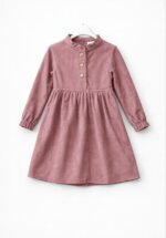 Robe Fille Manches Longues à Col Officier - Tissu Texturé & Patte de Boutonnage - Image 4