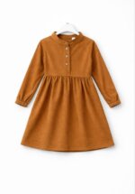 Robe Fille Manches Longues à Col Officier - Tissu Texturé & Patte de Boutonnage - Image 5