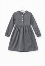 Robe Fille Manches Longues à Col Officier - Tissu Texturé & Patte de Boutonnage - Image 6