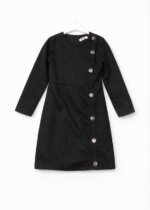 Robe Fille Manches Longues à Boutonnage Asymétrique - Coupe Évasée (Vert Canard, Bordeaux, Bleu Marine, Camel, Noir) - Image 3
