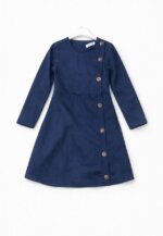 Robe Fille Manches Longues à Boutonnage Asymétrique - Coupe Évasée (Vert Canard, Bordeaux, Bleu Marine, Camel, Noir) - Image 4