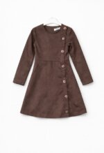 Robe Fille Manches Longues à Boutonnage Asymétrique - Coupe Évasée (Vert Canard, Bordeaux, Bleu Marine, Camel, Noir) - Image 5