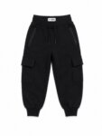 Pantalon Jogging Cargo Fille / Garçon - Tissu Molleton & Poches Plaquées (Noir)