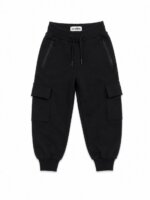 Pantalon Jogging Cargo Fille / Garçon - Tissu Molleton & Poches Plaquées (Noir)