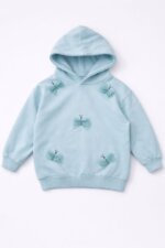 Sweat à Capuche Fille Bleu Ciel - Appliqués Papillons en Tulle 3D