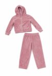 Survêtement Fille 2 Pièces en Velours - Veste Zippée à Capuche & Pantalon (Rose Vieux)