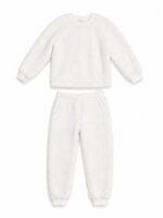 Pyjama Fille 2 Pièces en Mousse Douce / Moumoute - Haut Col Rond & Pantalon (Blanc / Rose Motif Flocons) - Image 2