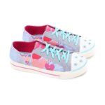 Baskets Basses Fille Airwalk à Lacets - Motif Cœurs, Paillettes & Embout Décoré (Bleu / Rose)