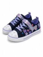 Baskets Basses Fille Airwalk à Scratch & Lacets - Motifs Étoiles et Cœurs Pailletés (Bleu Marine / Violet)
