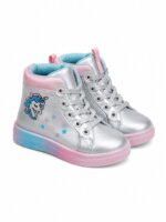 Baskets Montantes Fille Argentées - Motif Licorne & Semelle Dégradée (Rose / Bleu)