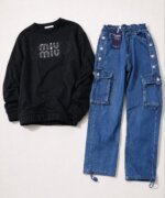 Ensemble Fille 2 Pièces Sweat Miu Miu Strass & Jean Cargo Pull&Bear - Image 2