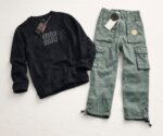 Ensemble Fille 2 Pièces Sweat Miu Miu Strass & Pantalon Cargo à Poches Plaquées