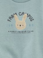 Sweat-shirt Bébé Kiabi à Col Rond - Motif Lapin "Farm Campus" (Bleu Sauge) - Image 4