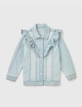 Veste en Jean Fille à Volants - Denim Bleu Clair Délavé