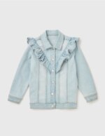 Veste en Jean Fille à Volants - Denim Bleu Clair Délavé