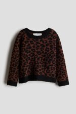 Pull en Maille Fille H&M - Imprimé Léopard & Bord-Côte Noir