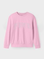 Sweat-shirt Fille Name It à Col Rond - Inscription "FINE" en Strass (Rose Poudre)