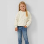 Sweat-shirt Fille à Col Rond - Détaillé de Nœuds en Relief 3D (Écru / Blanc Cassé)