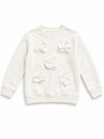 Sweat-shirt Fille à Col Rond - Détaillé de Nœuds en Relief 3D (Écru / Blanc Cassé) - Image 3
