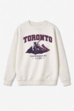 Sweat-shirt à Col Rond - Imprimé "TORONTO Snowboarding Club" Style Vintage (Écru / Blanc Cassé)