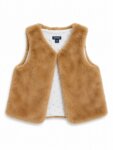 Gilet Sans Manches Fille Kiabi en Fausse Fourrure - Doublure Imprimée Étoiles (Rose Poudré / Camel)