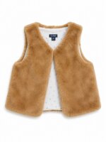 Gilet Sans Manches Fille Kiabi en Fausse Fourrure - Doublure Imprimée Étoiles (Rose Poudré / Camel)
