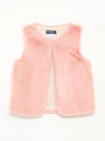 Gilet Sans Manches Fille Kiabi en Fausse Fourrure - Doublure Imprimée Étoiles (Rose Poudré / Camel) - Image 3