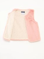 Gilet Sans Manches Fille Kiabi en Fausse Fourrure - Doublure Imprimée Étoiles (Rose Poudré / Camel) - Image 5