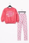 Ensemble Fille 2 Pièces Sweat "You Make My Heart Happy" & Legging Motif Cœurs (Coral / Rose)