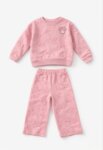 Ensemble Fille 2 Pièces Sweat & Pantalon Gaufré Motif Nœuds Minnie Mouse (Rose Poudré)