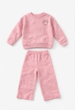 Ensemble Fille 2 Pièces Sweat & Pantalon Gaufré Motif Nœuds Minnie Mouse (Rose Poudré)