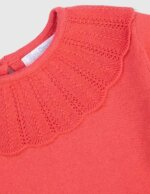 Pull Fille en Maille Fine à Grand Col Claudine Travaillé - Rouge Corail - Image 4