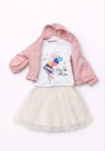Ensemble Fille 3 Pièces Style Romantique - Veste à Capuche, T-shirt Imprimé & Jupe en Tulle (Divers Coloris) - Image 2