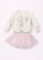 Ensemble Fille 3 Pièces Style Romantique - Veste à Capuche, T-shirt Imprimé & Jupe en Tulle (Divers Coloris) - Image 3