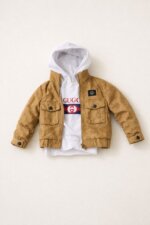 Ensemble Garçon 2 Pièces Style Streetwear - Veste en Velours Côtelé & Sweat à Capuche Imprimé (Camel / Beige / Noir) - Image 2