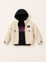 Ensemble Garçon 2 Pièces Style Streetwear - Veste en Velours Côtelé & Sweat à Capuche Imprimé (Camel / Beige / Noir) - Image 4