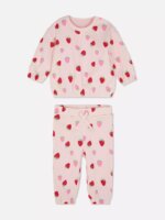 Ensemble Beauté Fille 2 Pièces en Maille Gaufrée - Sweat à Col Rond & Jogging Imprimé (Motif Papillons / Fraises) - Image 2
