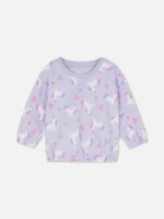 Sweat-shirt Fille en Molleton Doux à Motif Fantaisie - Col Rond (Violet Mauve / Bleu Ciel)