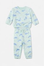 Ensemble garcon / Bébé 2 Pièces Imprimé Dauphins - Sweat & Jogging (Bleu Ciel Pastel)