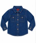 Chemise en Jean Garçon / Enfant à Manches Longues - Double Poche Poitrine (Bleu Clair / Bleu Brut)