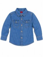 Chemise en Jean Garçon / Enfant à Manches Longues - Double Poche Poitrine (Bleu Clair / Bleu Brut) - Image 3