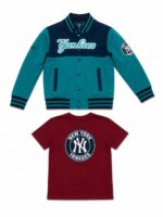 Ensemble Garçon 2 Pièces Veste Teddy à Pressions & T-Shirt - Style Varsity "New York Yankees" - Image 2