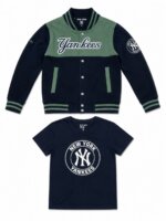 Ensemble Garçon 2 Pièces Veste Teddy à Pressions & T-Shirt - Style Varsity "New York Yankees"