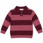 Pull Col Polo Maille Tricot à Larges Rayures Enfant / Fille - Style Rugby Chic