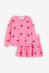 Ensemble Fille 2 Pièces Pull & Jupe en Maille Motif Cœurs - H&M
